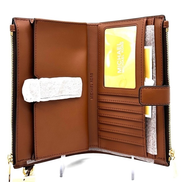 Michael Kors Large Double Zip Wallet Wristlet Brown/Gold - Picture 7 of 8